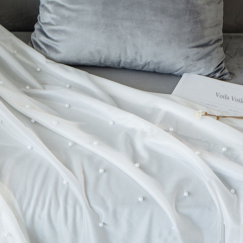 Glass Pearl Beaded White Sheer Sheer Curtain 1