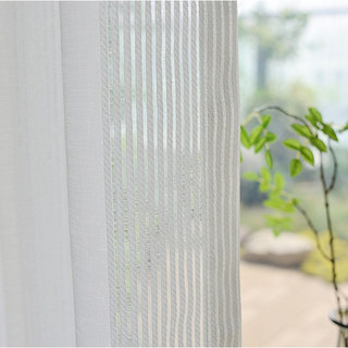 Elizabeth White Vertical Bands White Lines Semi Sheer Curtain 3