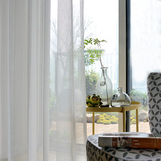 Elizabeth White Vertical Bands White Lines Semi Sheer Curtain 5