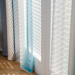 Sea Breeze Cocktail Rock Gray and Beach Blue Striped Sheer Sheer Curtain 4
