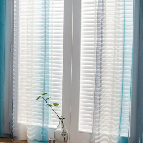 Sea Breeze Cocktail Rock Gray and Beach Blue Striped Sheer Sheer Curtain 1