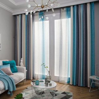 Sea Breeze Cocktail Rock Gray and Beach Blue Striped Sheer Sheer Curtain 5