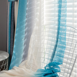 Sea Breeze Cocktail Rock Gray and Beach Blue Striped Sheer Sheer Curtain 2