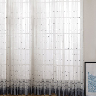 Embroidered Blue Gray Dotted Dot Sheer Curtain 3