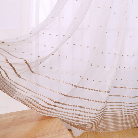 Embroidered Coffee Brown Dotted Dot Sheer Curtain 1