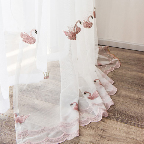 Royalty Sheer Sheer Curtains With Embroidered Pink Swans 1
