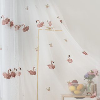 Royalty Sheer Sheer Curtains With Embroidered Pink Swans 3