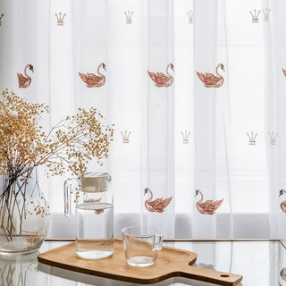 Royalty Sheer Sheer Curtains With Embroidered Pink Swans 4