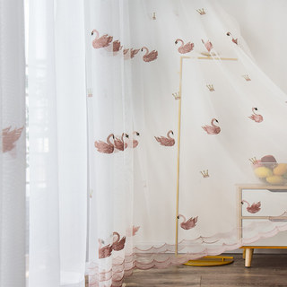 Royalty Sheer Sheer Curtains With Embroidered Pink Swans 2