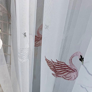 Royalty Sheer Sheer Curtains With Embroidered Pink Swans 8