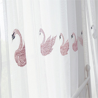 Royalty Sheer Sheer Curtains With Embroidered Pink Swans 6