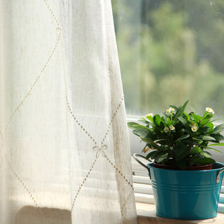 Anastasia Oatmeal Sheer Curtains With Embroidered Bow Detailing 2