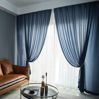 Satiny Touch Navy Blue Sheer Curtain 3