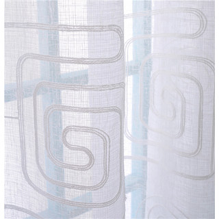 Spiral Maze Pattern Embroidered Cotton White Sheer Curtain 8
