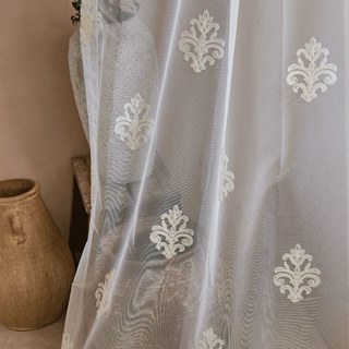 Neoclassical Design Damask White Embroidered Sheer Sheer Curtain 5