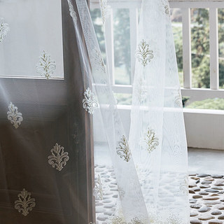 Neoclassical Design Damask White Embroidered Sheer Sheer Curtain 7