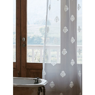 Neoclassical Design Damask White Embroidered Sheer Sheer Curtain 9