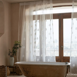 Neoclassical Design Damask White Embroidered Sheer Sheer Curtain 2