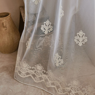 Neoclassical Design Damask White Embroidered Sheer Sheer Curtain 11