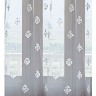 Neoclassical Design Damask White Embroidered Sheer Sheer Curtain 8