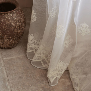 Neoclassical Design Damask White Embroidered Sheer Sheer Curtain 4