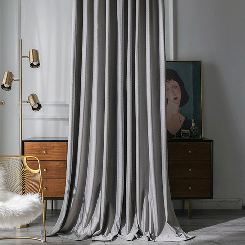 Scandinavian Basketweave Textured Morandi Gray Velvet Blackout Curtains 1
