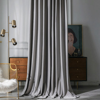 Scandinavian Basketweave Textured Morandi Gray Velvet Blackout Curtains 1