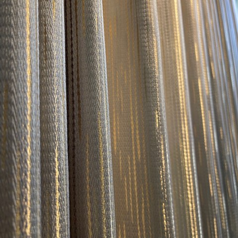 Sunbeam Glistening Subtle Textured Striped Champagne Gold and Gray Curtain 1