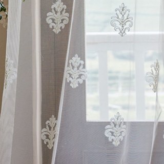 Neoclassical Design Damask White Embroidered Sheer Sheer Curtain 12