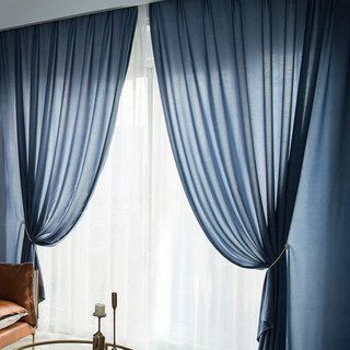 Satiny Touch Navy Blue Sheer Curtain 4