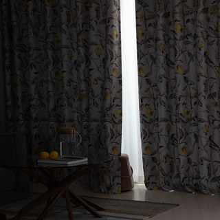 Harvest & Bird Multicolored Floral Yellow Gray Blackout Curtain 5