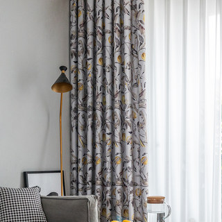 Harvest & Bird Multicolored Floral Yellow Gray Blackout Curtain 2