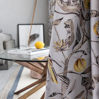 Harvest & Bird Multicolored Floral Yellow Gray Blackout Curtain 3