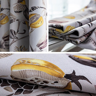 Harvest & Bird Multicolored Floral Yellow Gray Blackout Curtain 6