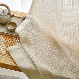 Woven Knit Cotton Blend Waffle Patterned Cream Heavy Sheer Curtain 6