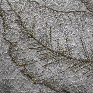 Gold Leaves Embroidered Gray Mesh Net Curtain 8