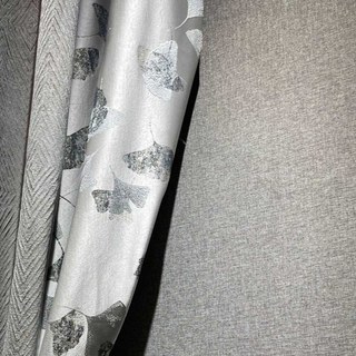 Asian Grove Luxury Jacquard Ginkgo Leaf Patterned Silvery Gray Curtain with Gold Details 5