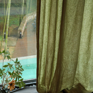 Wabi Sabi Pure Flax Linen Olive Green Sheer Curtain 3