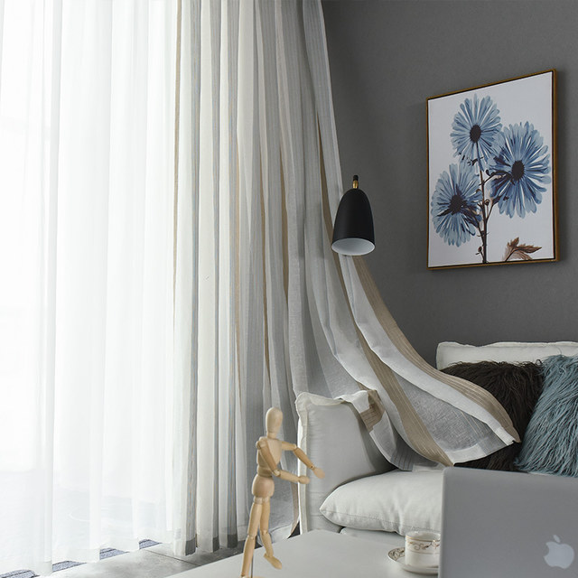 Moondance Haze Blue Mocha Striped Semi Sheer Sheer Curtains 1