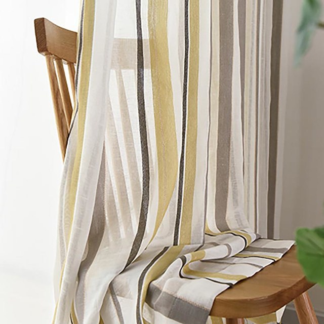 Moondance Yellow Gray Striped Semi Sheer Sheer Curtains 1