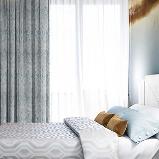 New Classics Luxury Damask Jacquard Gray & Blue Curtain 4