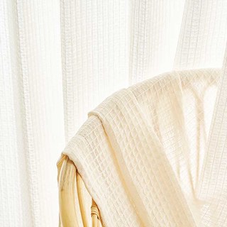 Woven Knit Cotton Blend Waffle Patterned White Heavy Sheer Curtain 5
