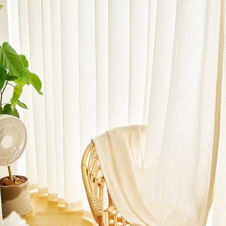 Woven Knit Cotton Blend Waffle Patterned White Heavy Sheer Curtain 3