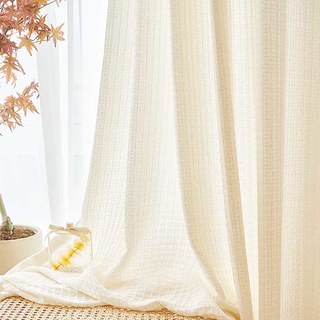 Woven Knit Cotton Blend Waffle Patterned White Heavy Sheer Curtain 4