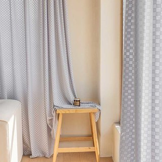 Checkerboard Ash Gray Lace Net Curtain 2