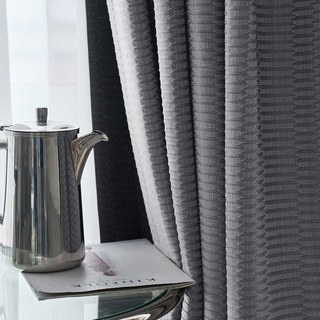Lusso 3D Jacquard Charcoal Gray Hexagon Geometric Blackout Curtain 2