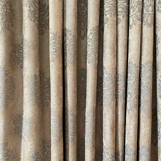 Legacy Luxury Chenille Damask Gray & Mocha Brown Curtain 4