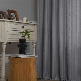 Boho Chic Gray Light Charcoal Fringe Striped Curtain 3
