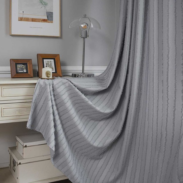 Boho Chic Gray Light Charcoal Fringe Striped Curtain 1
