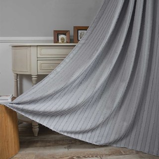Boho Chic Gray Light Charcoal Fringe Striped Curtain 2